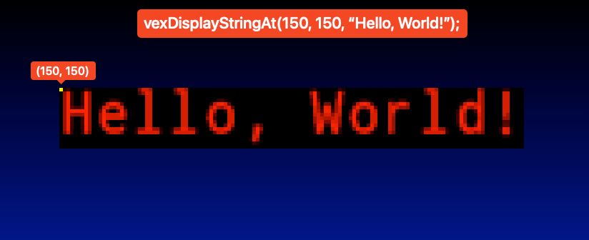 V5 display after a call to vexDisplayStringAt: the coordinate parameters are the upper left corner of the string printed